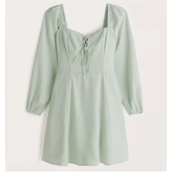 Abercrombie Long-Sleeve Lace-Up Flirty Mini Dress Mint Green Size Medium - Picture 1 of 8
